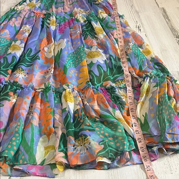 Jessie Liu Summer Floral Tiered Silk Midi Dress Size Medium - Picture 10 of 12
